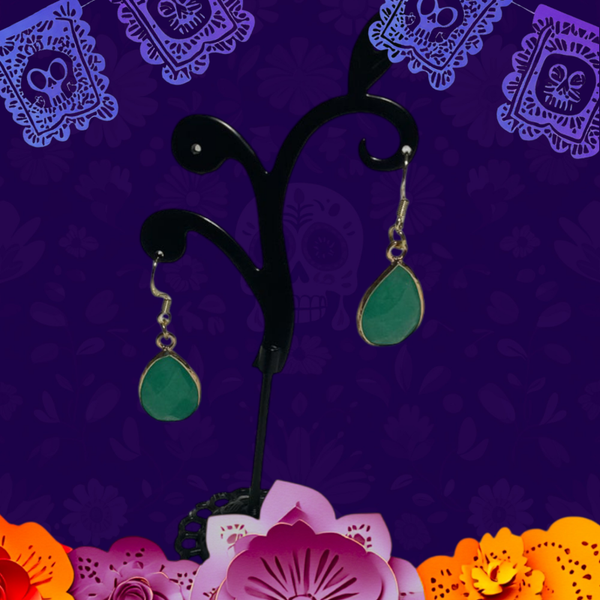 14K GOLD PLATED JADE STONE EARRINGS  stock#A003