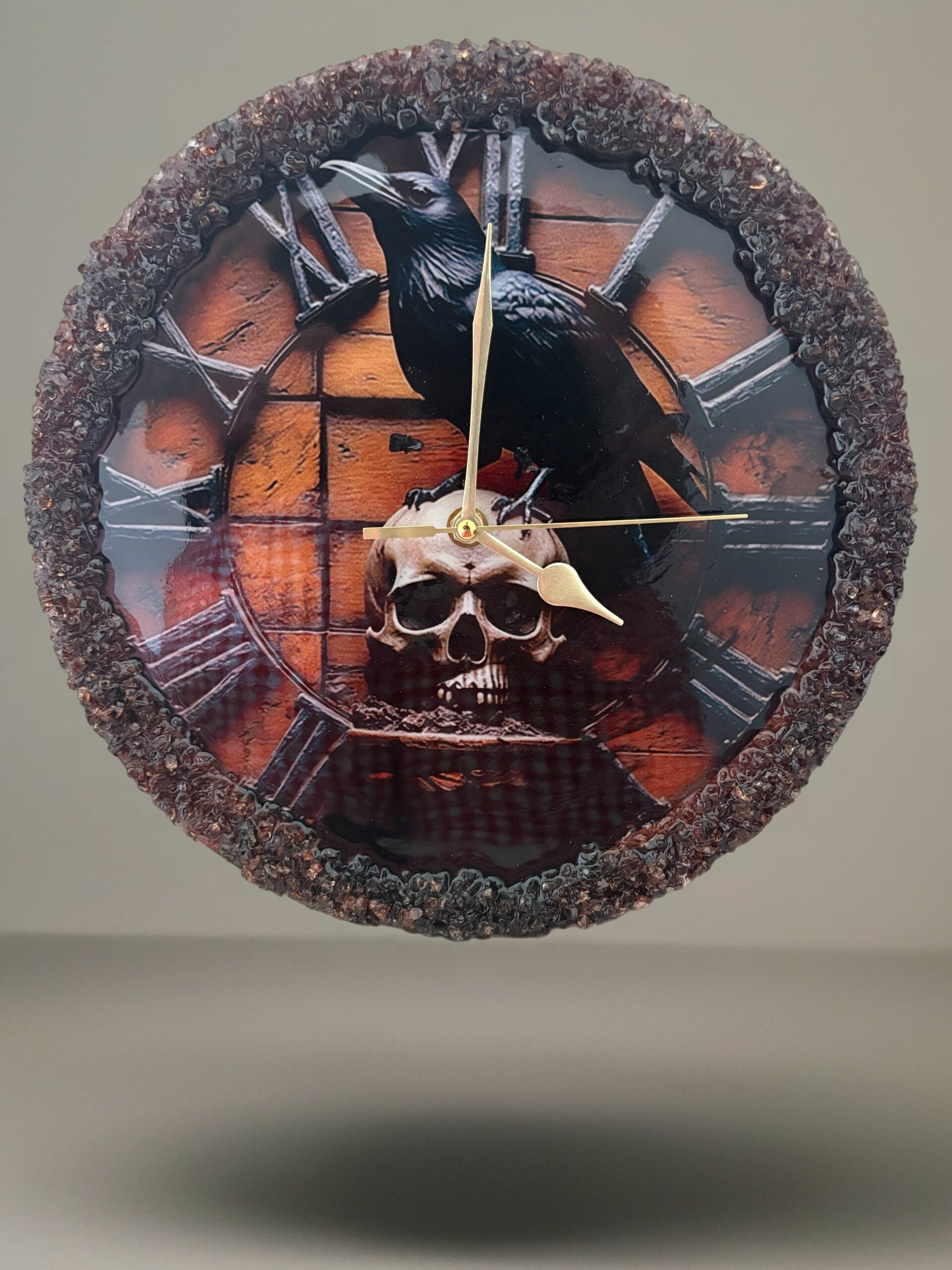 Beautiful and Unique Crow & Skull Clock