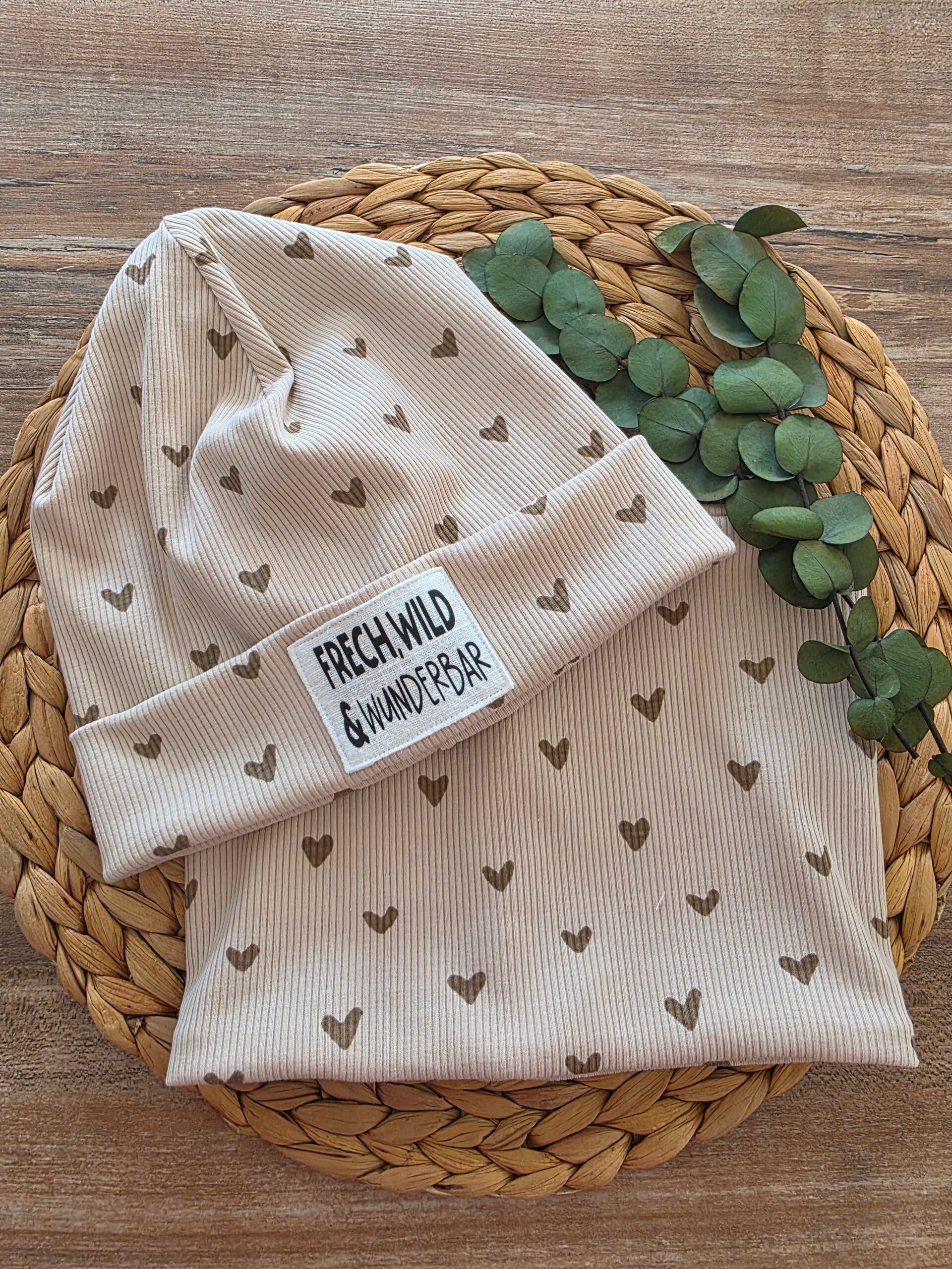 Hipster Beanie & Loop Set doppellagig, personalisiert