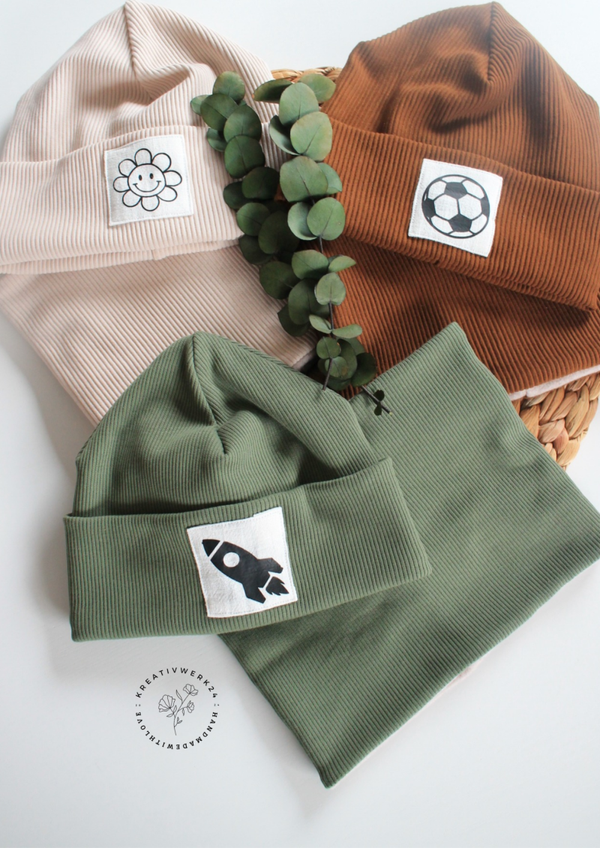Hipster Beanie & Loop Set doppellagig o. gefüttert, personalisiert