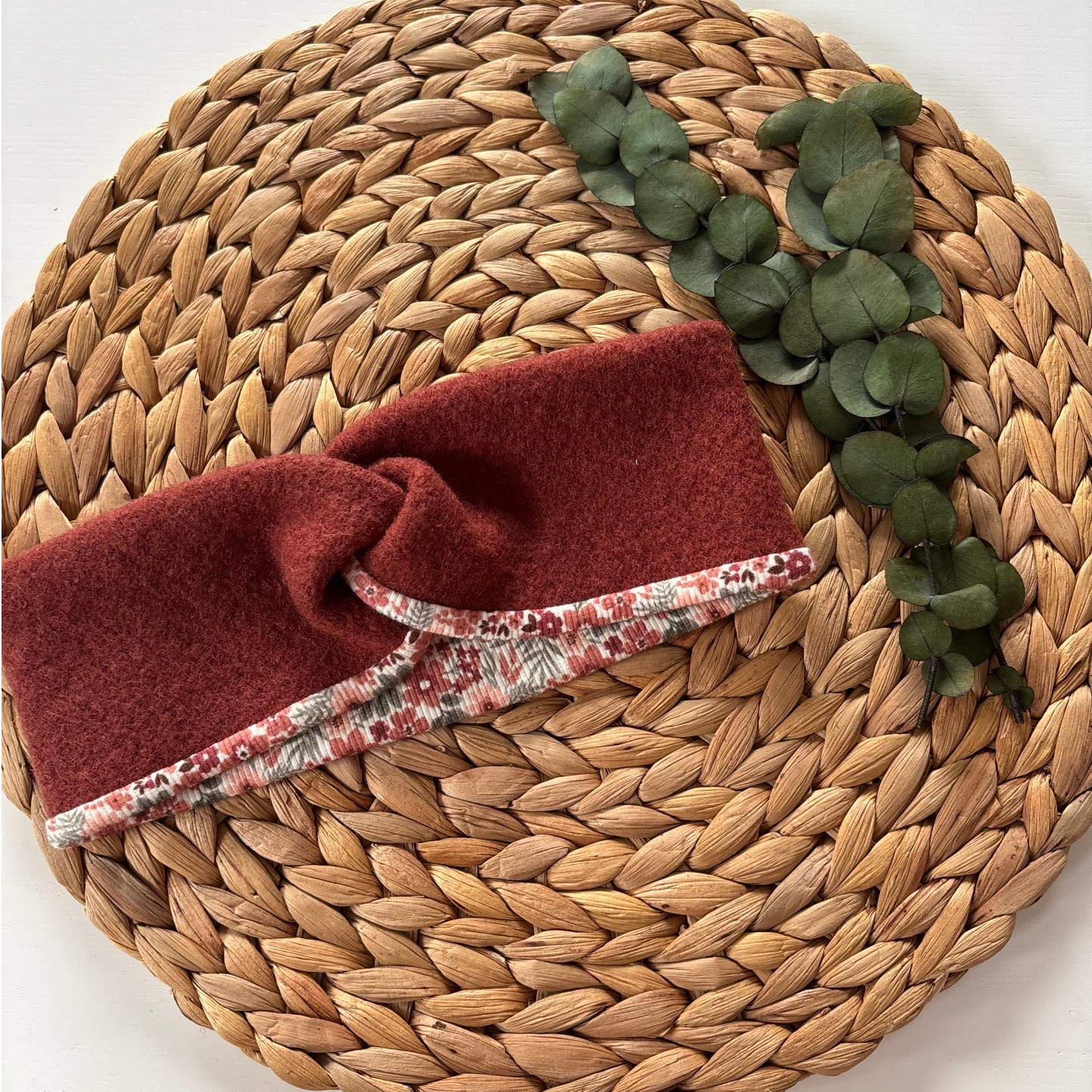 Wollwalkstirnband Gr. 50 Braun/Blumen