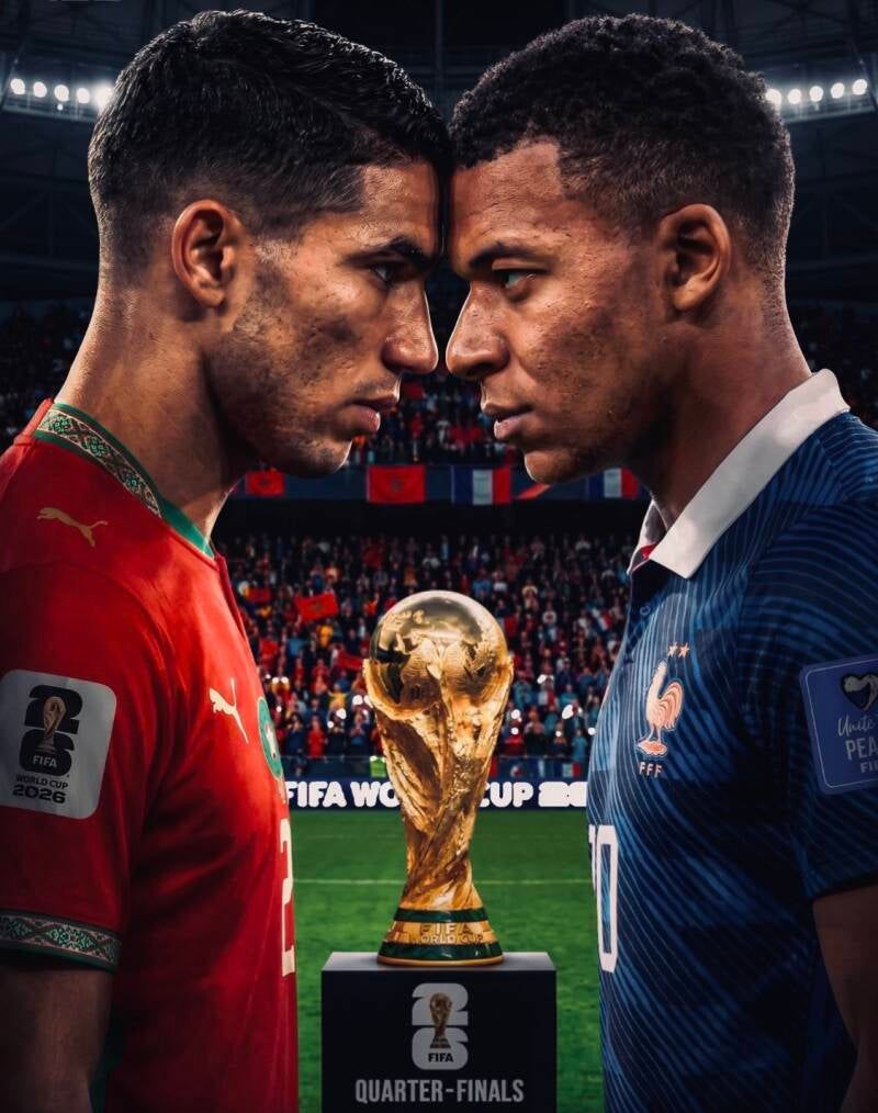 Morocco and France players preparing for a high-profile FIFA World Cup 2026 quarter-final with a semi-final place on the line.