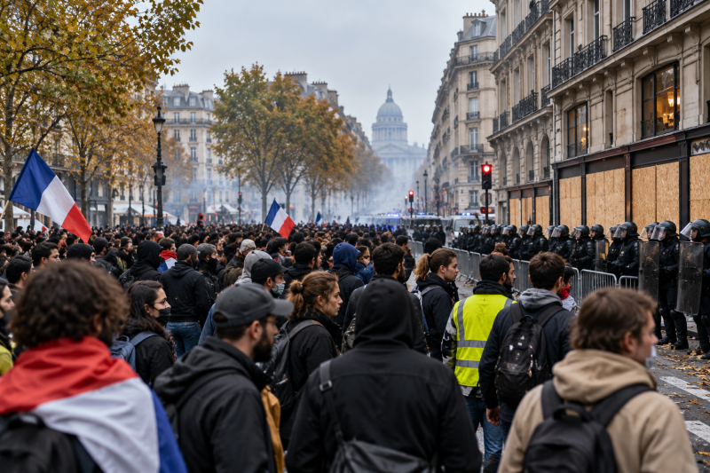 French protesters gather in France amid demonstrations over living costs and public services in October 2026.