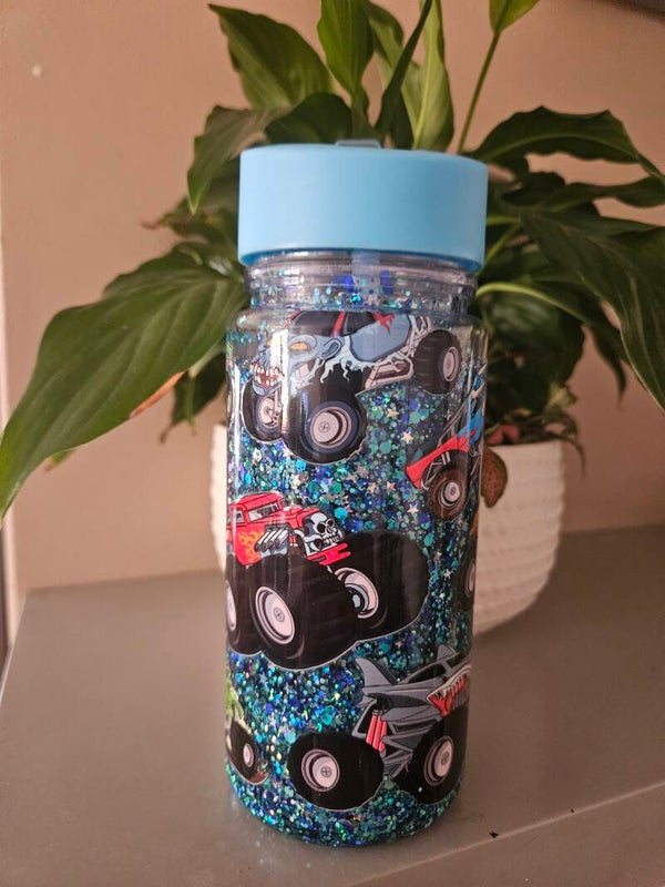 Pre Made Monster Trucks - Kids Snowglobe Water Bottle
