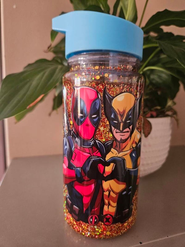 Pre Made Dead Pool and Wolverine - Kids Snow Globe Water Bottle