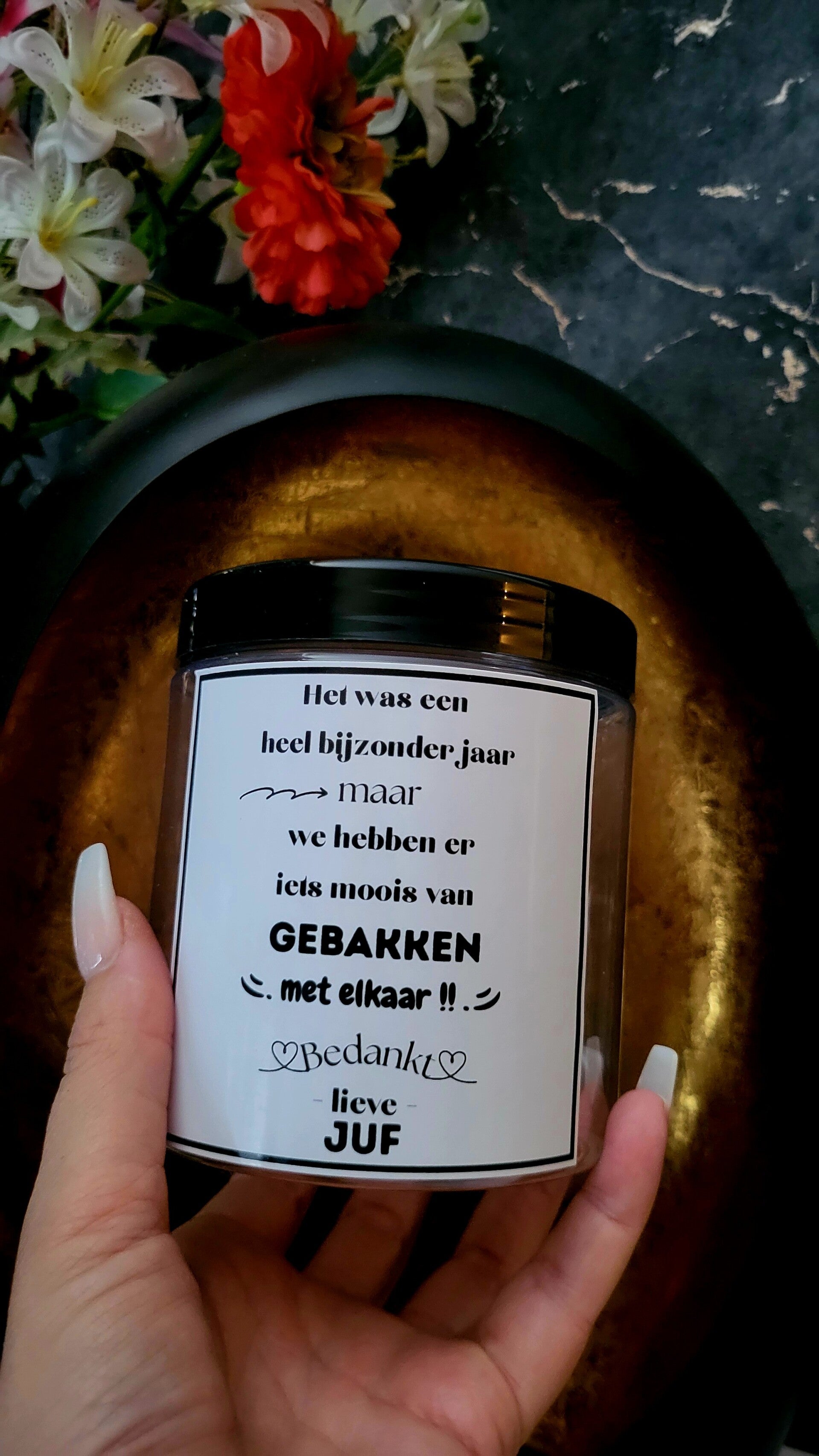 Cadeau pot voor juf of meester – Brownie mix (750 ml)