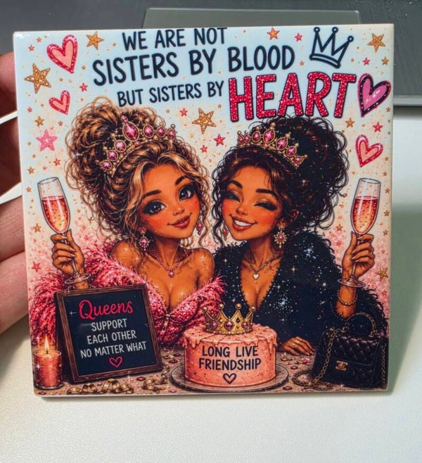 Sublimatie tegeltje sisters by heart ❤️ 11x11 + houder