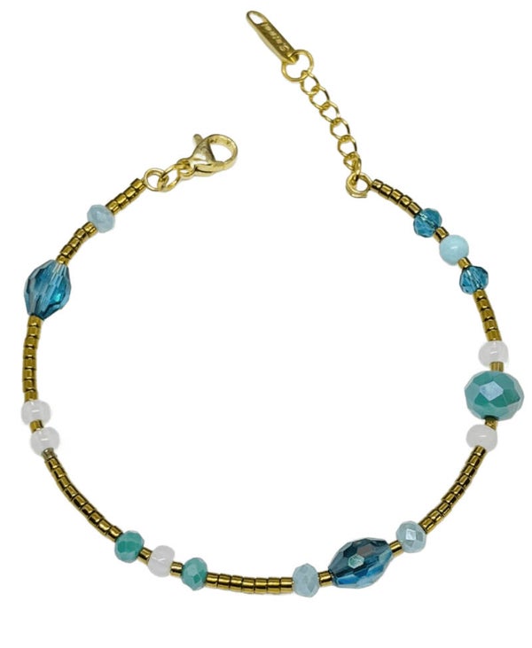 Beaded bracelet bangle multicolor blue white
