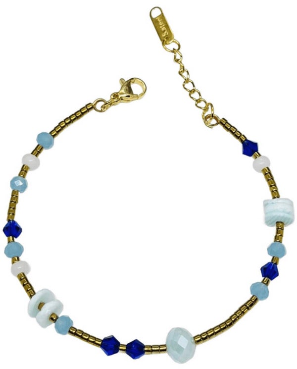 Beaded bracelet bangle multicolor soft blue