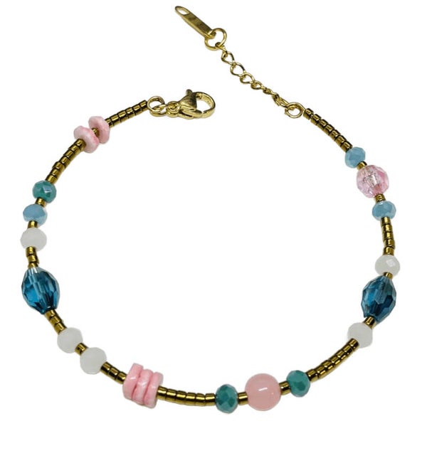 Beaded bracelet bangle multicolor pink blue