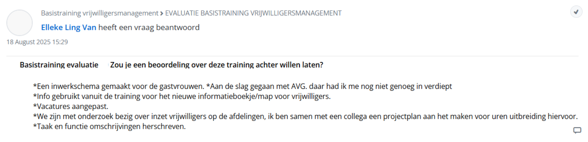 Beoordeling training vrijwilligersmanagement