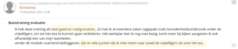 Beoordeling training vrijwilligersmanagement