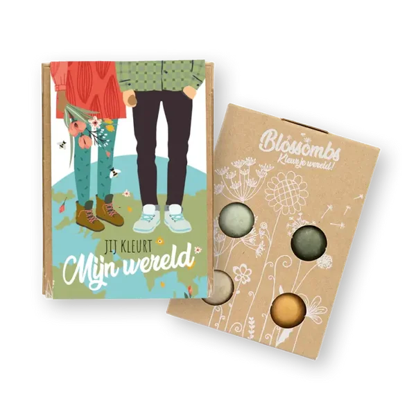 Gift Box met 4 bloembommetjes 'Jij kleurt mijn wereld'