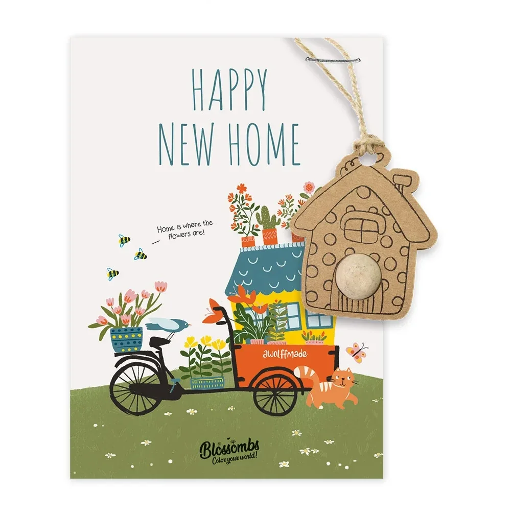 Wenskaart met bloembom 'Happy New Home'