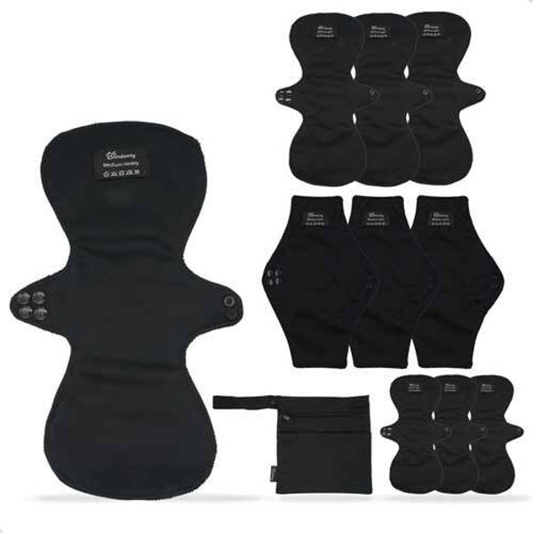 Wasbaar Maandverband set van 9 stuks/zwart - Bamboozy