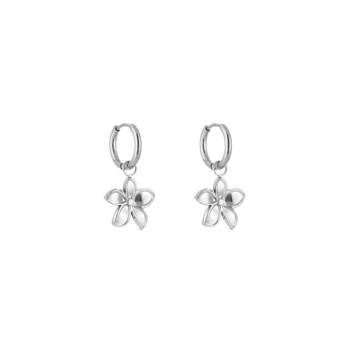 Oorring met bloem zilver