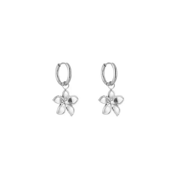Oorring met bloem zilver