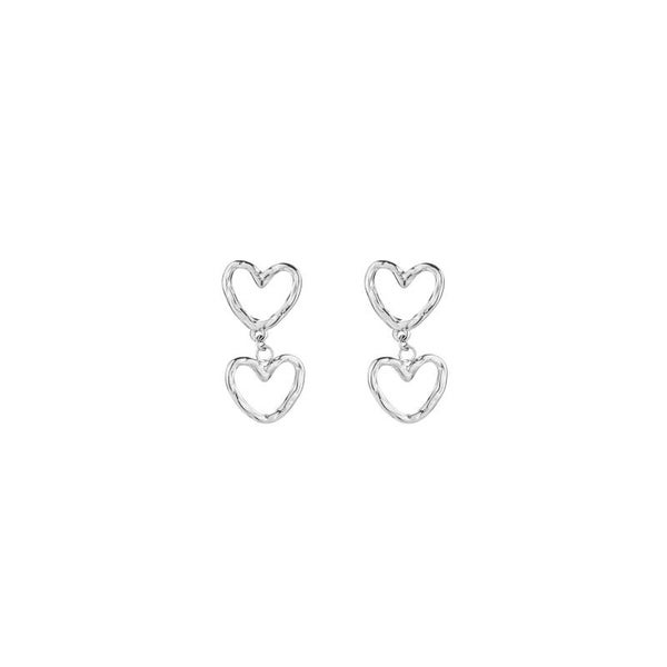 double heart oorbel zilver
