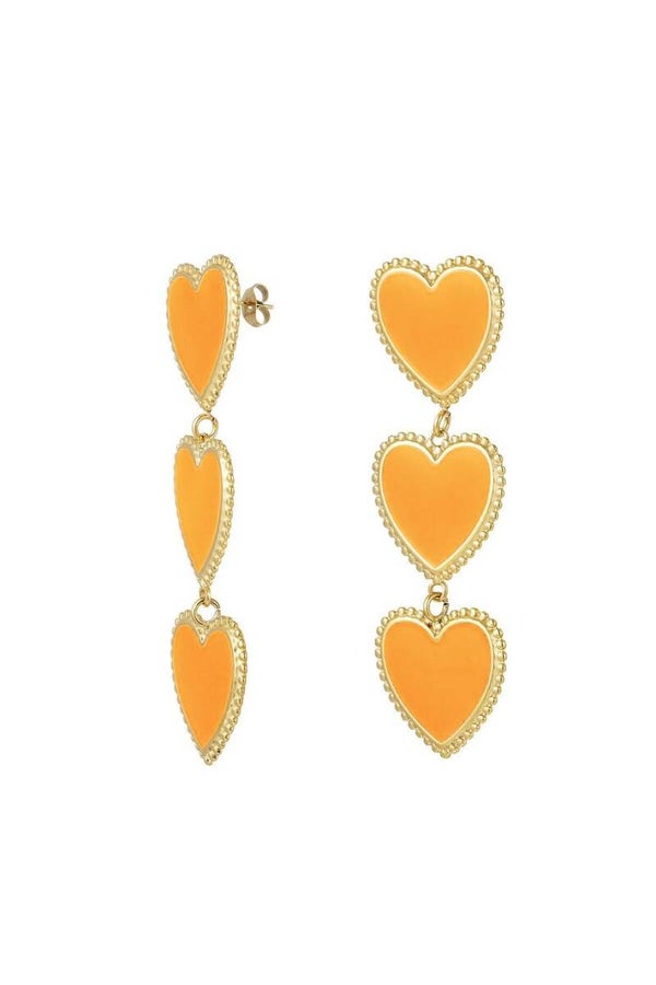 drie oranje hartjes oorbellen