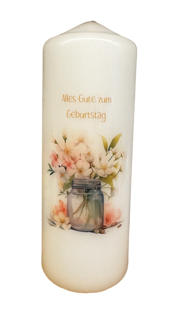 Blockkerze Geburtstag - Blumen