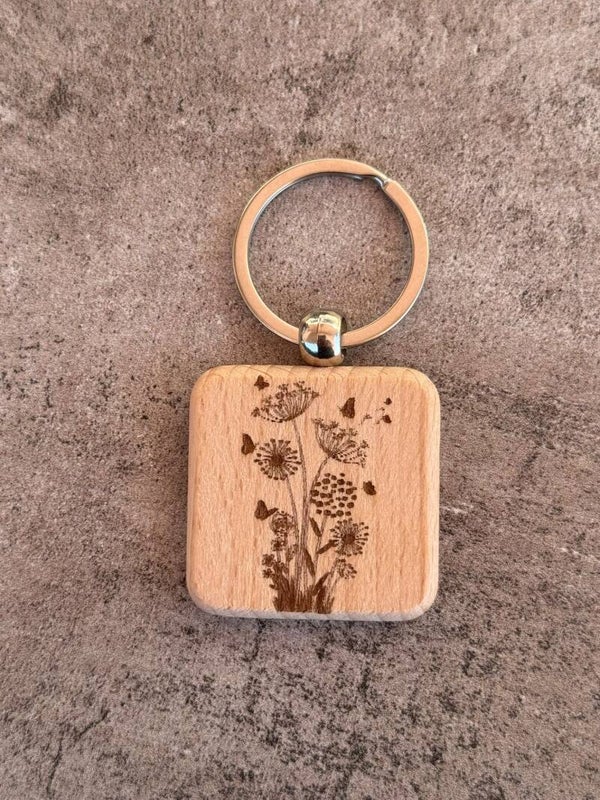 Schlüsselanhänger Holz, Blumen