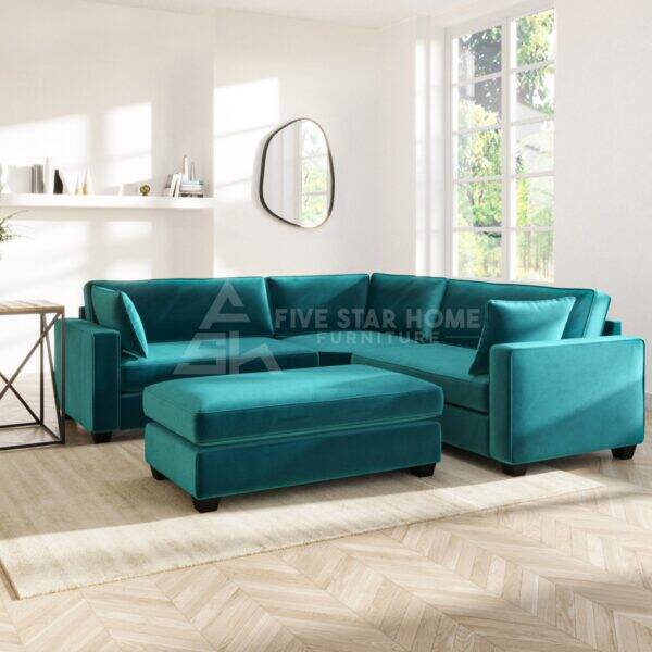 4 Seater Corner Sofa In Teal Velvet