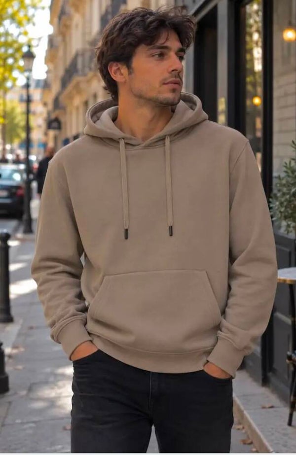 Sweat à capuche uni taupe
