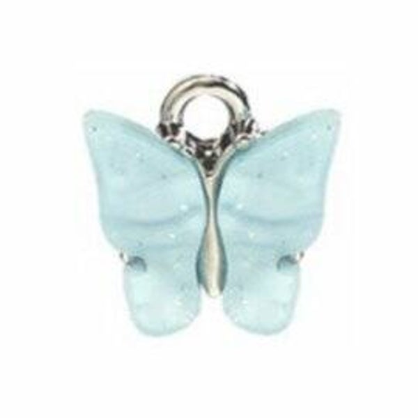 vlinder bedel  zilver/blauw/glitter