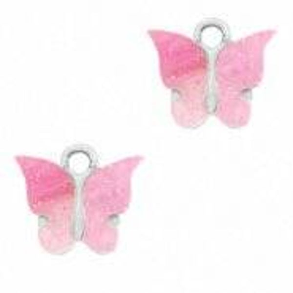 vlinder bedels zilver/roze