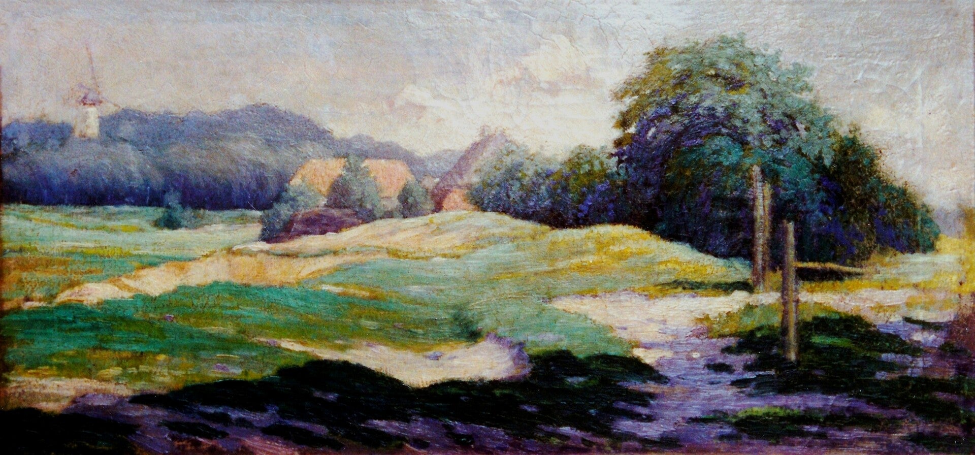 De Riethorst in de morgenzon - Olieverf op bord - 