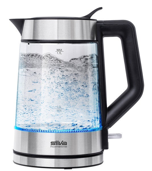 Wasserkocher 2200W 1.7L kabellos Glas-edelstahl