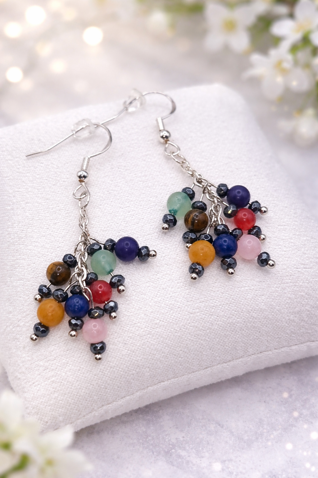 Boucles d'Oreilles grappe Harmonie des Chakras - Argent 925