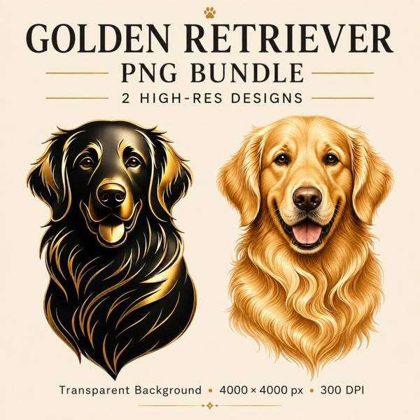 Golden Retriever PNG Bundel – Honey Gold & Black Gold Hondenportretten