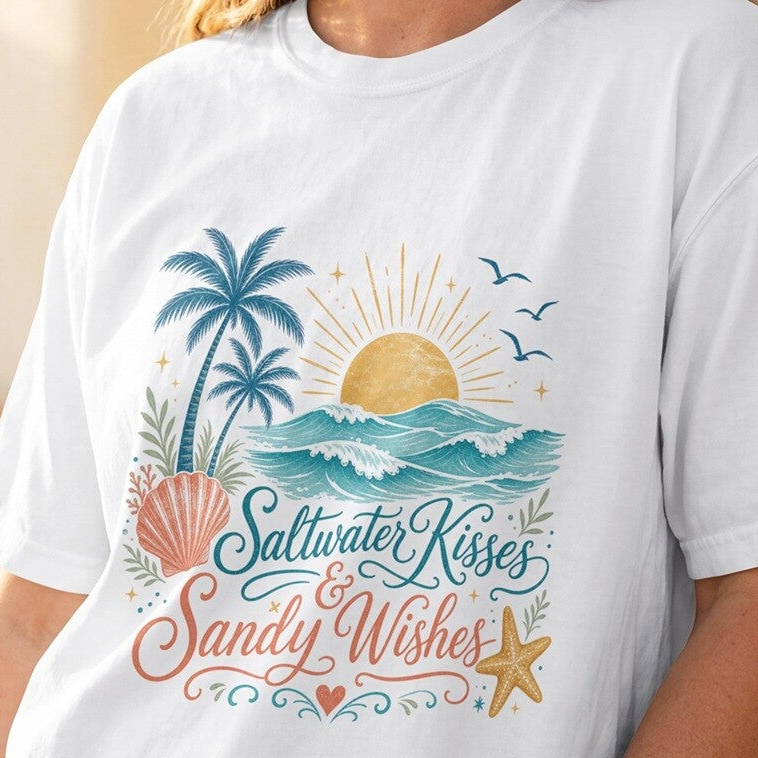 Saltwater Kisses & Sandy Wishes PNG – Zomerse Coastal Beach Design