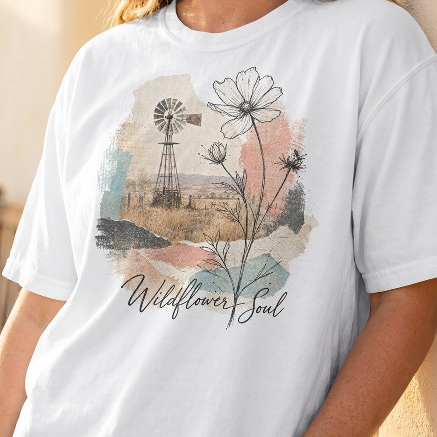 Wildflower Soul Western PNG – Windmolen Bloemen Sublimatie Design