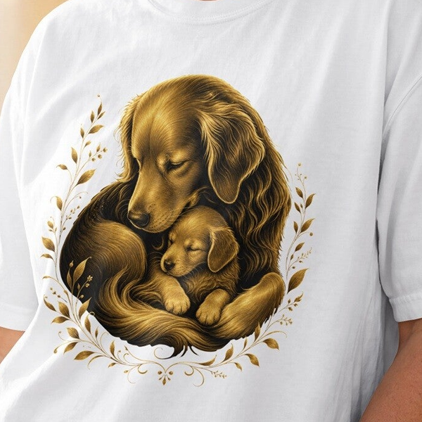 A Mother’s Golden Love – Golden Retriever Moeder & Puppy PNG