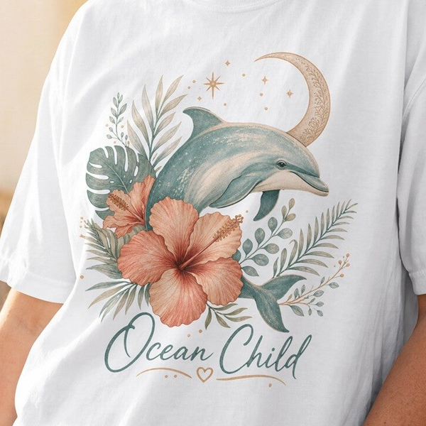 Ocean Child Dolphin PNG – Coastal Boho Sublimatie Design