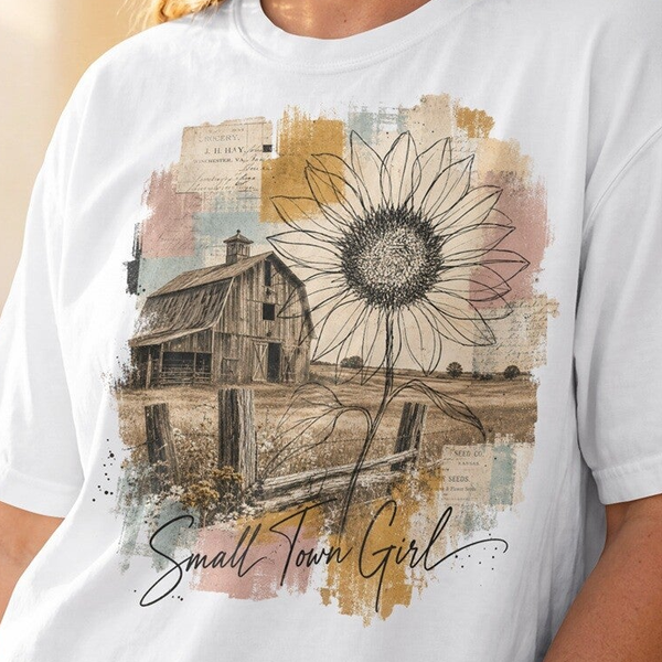 Small Town Girl Western PNG – Zonnebloem & Schuur Sublimatie Design