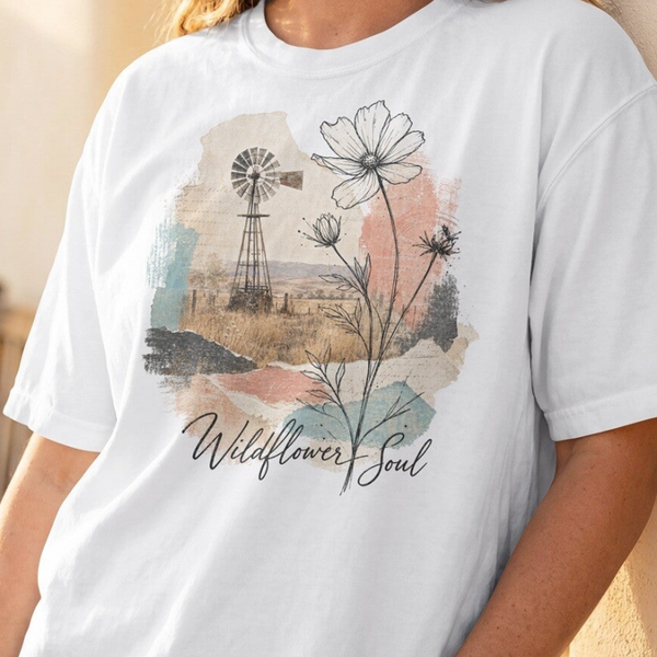 Wildflower Soul Western PNG – Windmolen Bloemen Sublimatie Design