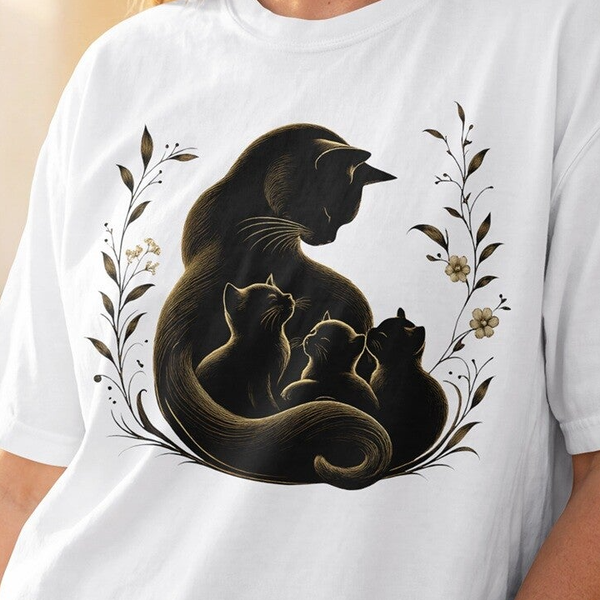 Moederkat met Kittens PNG – Black Gold Sublimatie Design