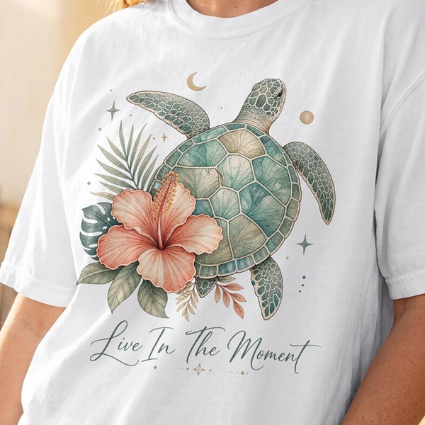 Live In The Moment Zeeschildpad PNG – Coastal Boho Sublimatie Design