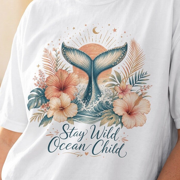 Stay Wild Ocean Child Whale Tail PNG – Coastal Boho Sublimatie Design