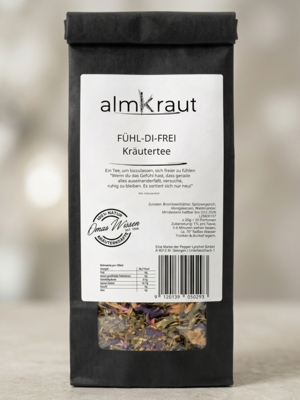 Fühl-di-frei Kräutertee - Wohlbefinden des Bewegungsapparates zu unterstützen und ein Gefühl der Leichtigkeit und inneren Freiheit zu fördern.