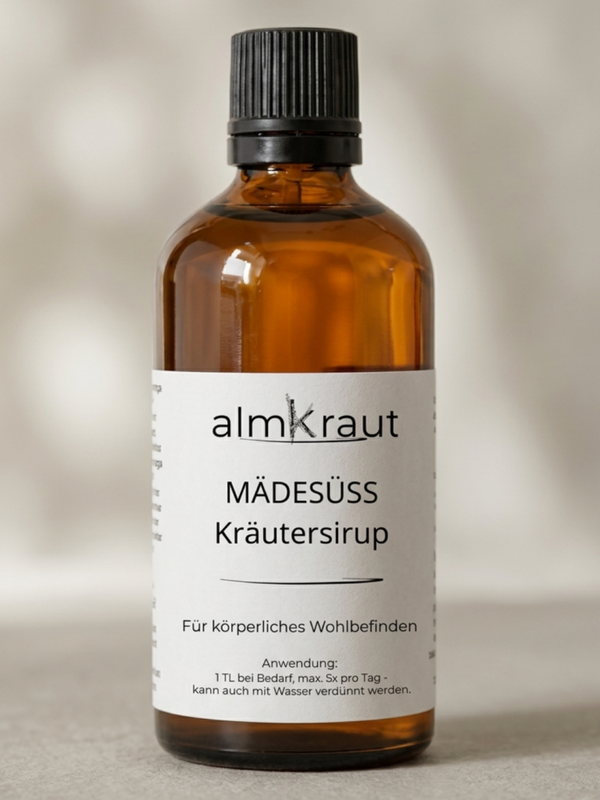 Mädesüss Kräutersirup - ausgleichenden, wohltuenden Eigenschaften bei erstem Unwohlsein, Schweregefühl im Kopf