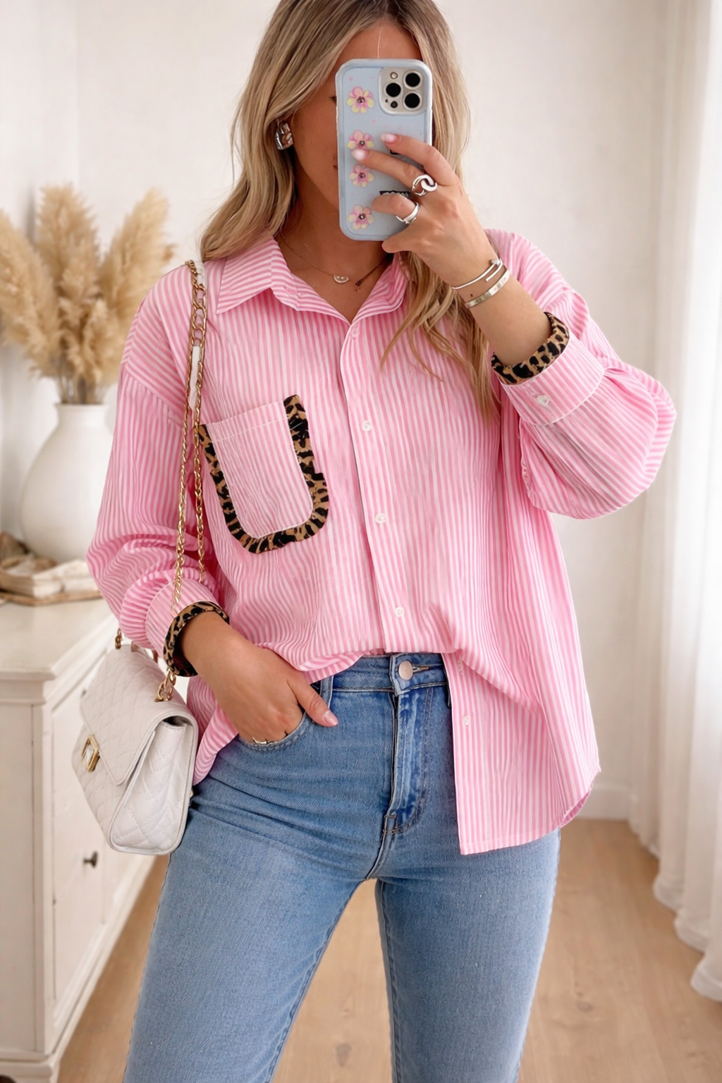 Chemise oversize rayures léopard douce