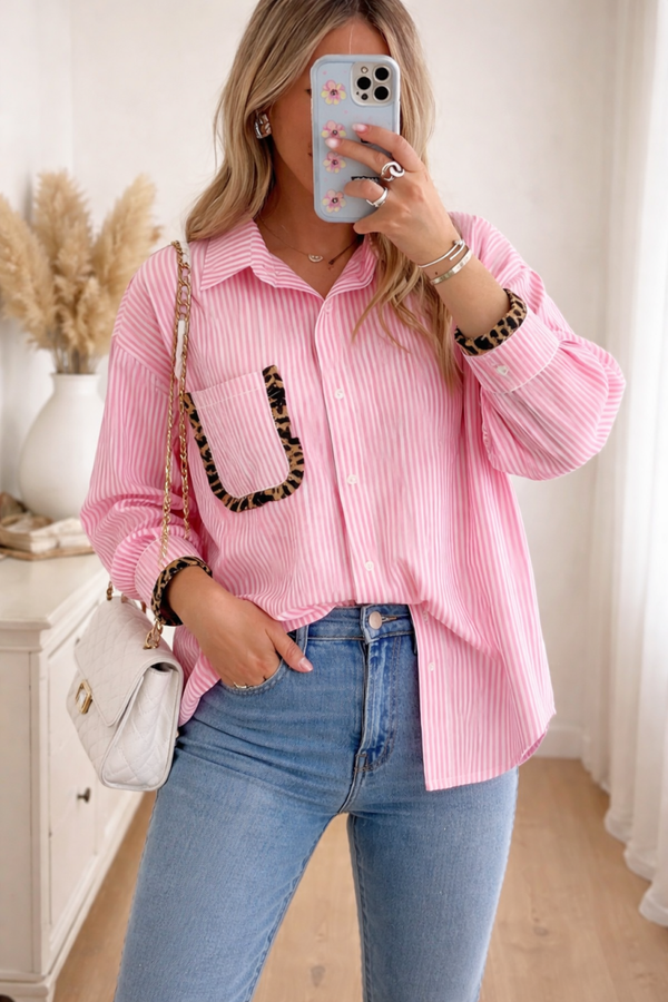 Chemise oversize rayures léopard douce