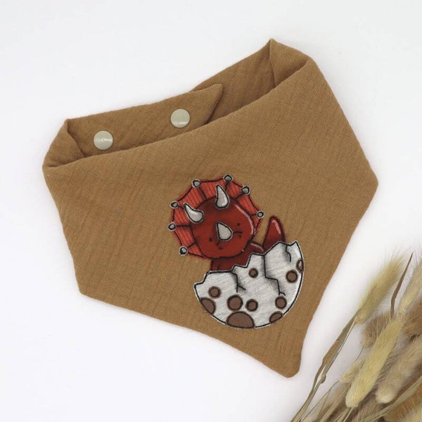 Musselin Halstuch Hellbraun mit Dino 0-3 Jahre