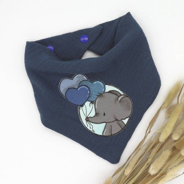 Musselin Halstuch Navy mit Elefant 0-3 Jahre