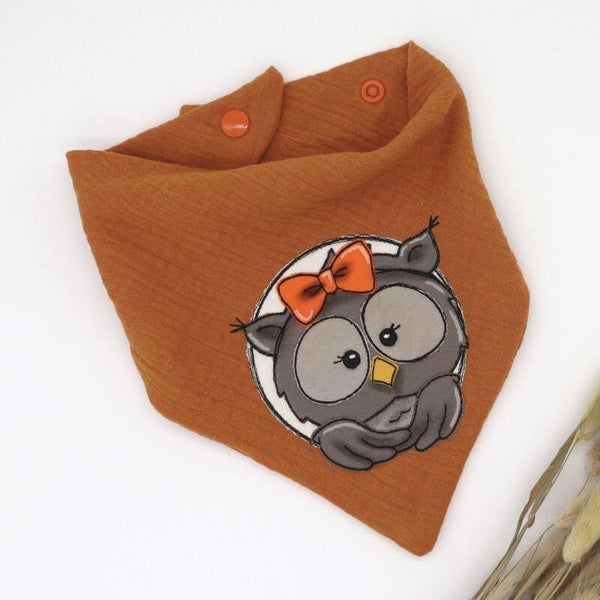 Musselin Halstuch Kürbis mit Eule 0-3 Jahre