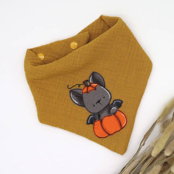 Musselin Halstuch Curry mit Fledermaus 0-3 Jahre